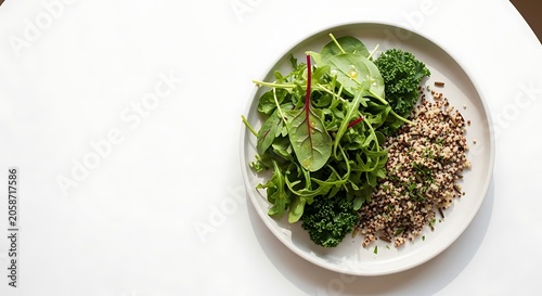 Fresh Green Salad Bowls with Quinoa on White Plate