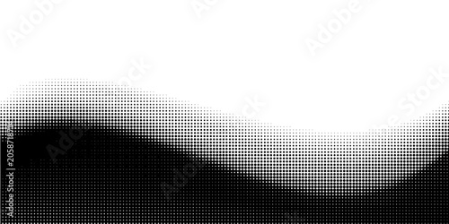 Halftone border website. Drop separator effect. Wave black gradient dot divider. Pixel graphic frame. Vector half tone illustration