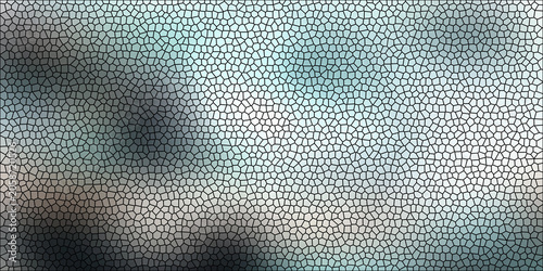 Abstract mosaic pattern with dark gray, teal, and white cells, textured surface effect keywords