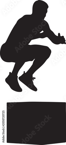 Fotografie Black silhouette athletic man jumping over box, fitness icon, sports vector, ath
