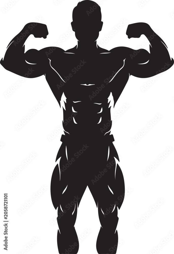 Fototapeta premium Muscular man flexing arms, bodybuilder silhouette, fitness icon, athletic pose