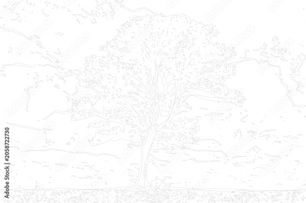 Fototapeta premium Single tall tree with dense foliage in a stylized line against a white background
