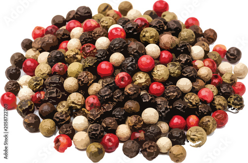 Mixed Peppercorns Pile on White Background spice seasoning