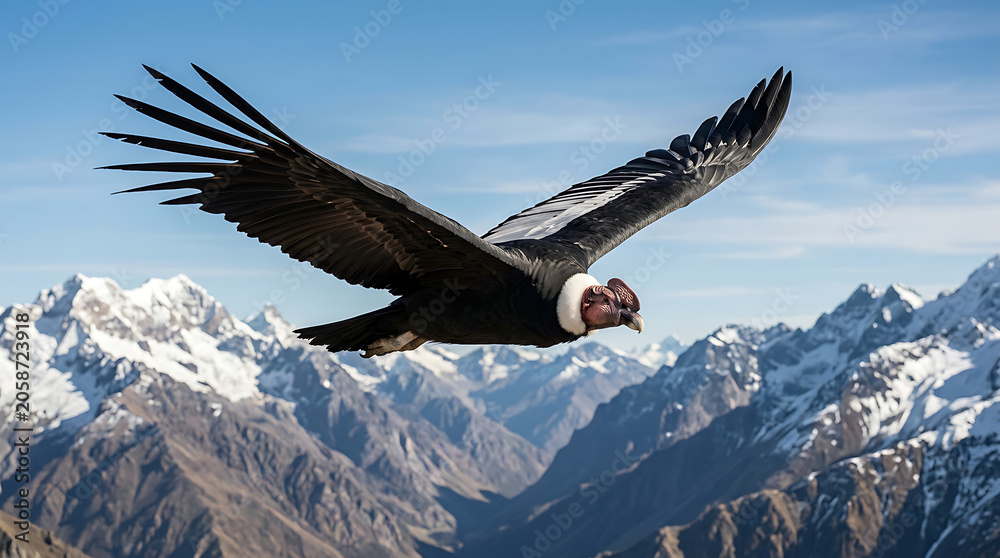 Fototapeta premium Powerful eagle soaring over snow covered mountains illustration
