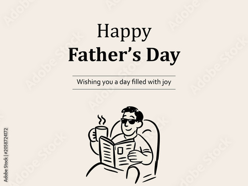 Minimalist illustration of a father reading a newspaper with Happy Father's Day greeting text