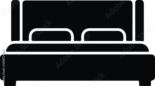 Cuadro en lienzo Silhouette vector double bed furniture icon with headboard and pillows design