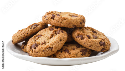 Photography Pile of Chocolate Chip Cookies on White Plate
