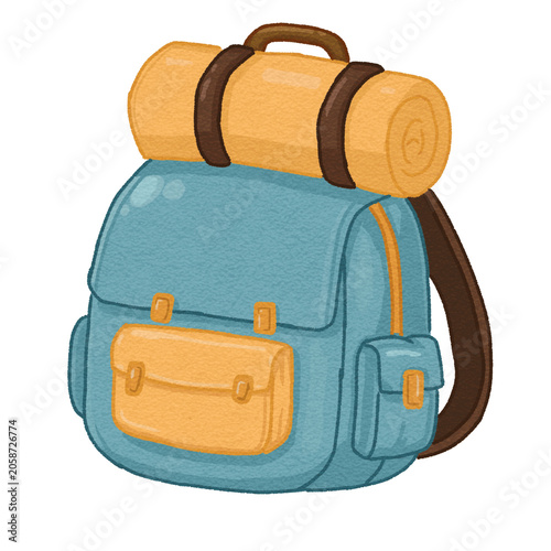 Cute Camping Backpack Watercolor Clipart PNG