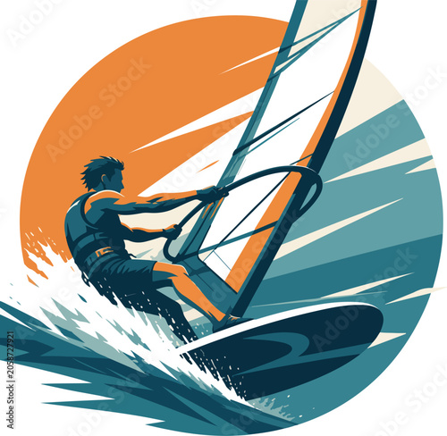 Foto Windsurfer Riding Wave with Sail windsurfing water sport