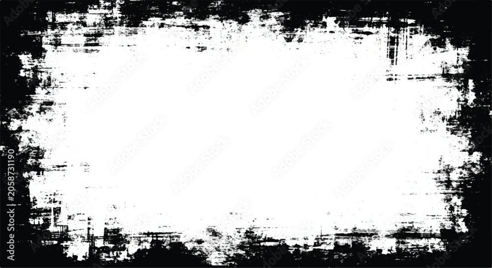 Fototapeta premium Grunge black frame border with distressed texture and blank white center background. 