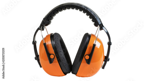 Orange earmuffs with black padding and headband