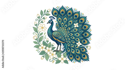 Beautiful Peacock Bird Displaying Its Colorful Feathers.