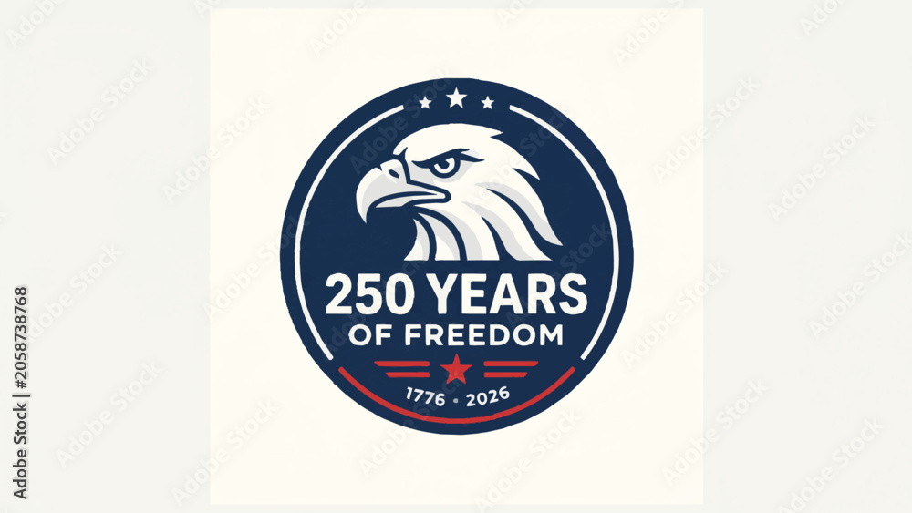 Obraz premium United States 250 Years of Freedom Commemorative Bald Eagle Vector Badge 1776-2026