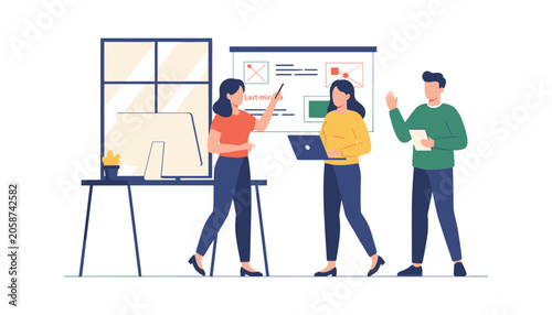 Business team conducting presentation and strategy meeting with business presentation strategy planning