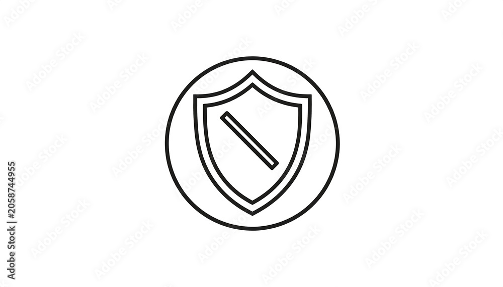 Fototapeta premium Minimal Black Shield Symbol Centered in Circular Outline on Light Gray Background