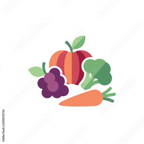 Obraz na plátně Colorful illustration of fresh vegetables fruits.