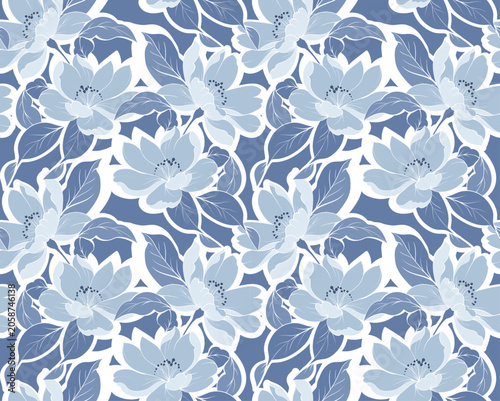 Seamless blooming pattern. Line floral pattern.