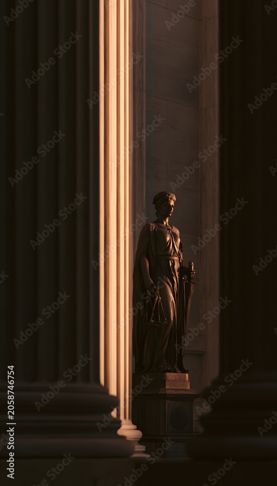 Fototapeta premium Justice embodied a timeless neoclassical vision bathed in golden light serene and powerfully symbolic art