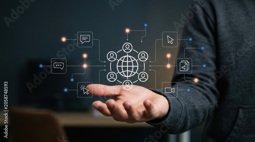 фотографія Person displaying global digital network with interconnected user and communicat