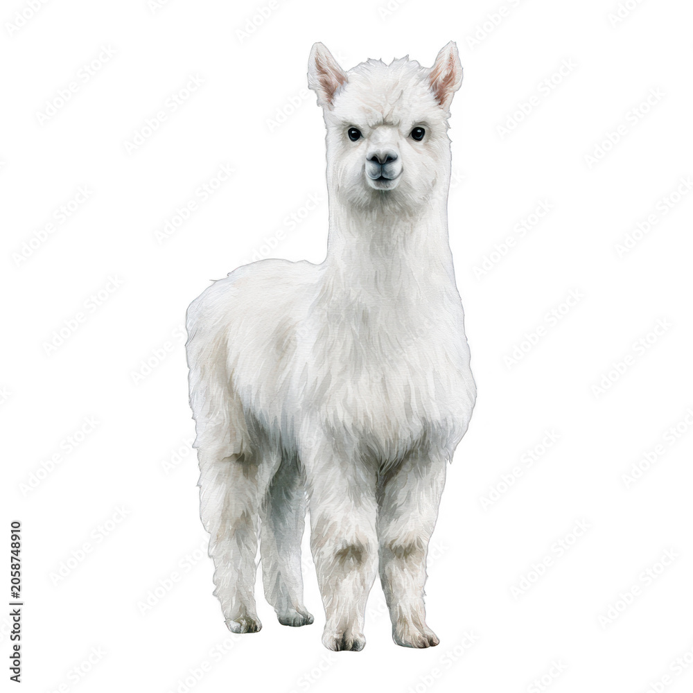 Obraz premium Fluffy alpaca with soft wool, isolated on transparent background