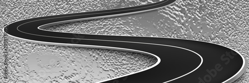 Set of Bending roads and highways vector illustrations. Road, winding highway isolated. Road with white lines