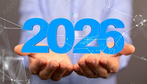 Hands holding the year 2026, symbolizing future planning and vision.