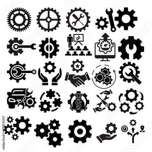 Gear and Cogwheel Icons Collection Mechanical Engineering Vector Set