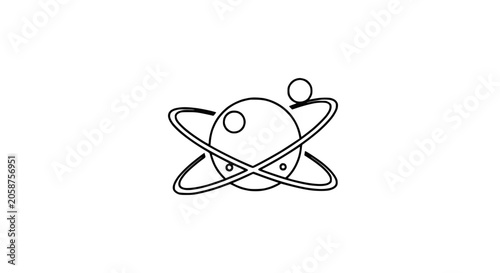 Εκτύπωση καμβά Atom icon with orbiting electrons on white background, simple line drawing