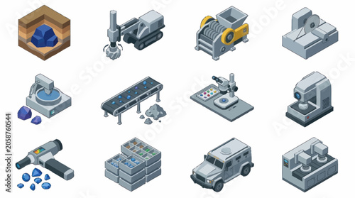 Obraz na plátně Collection of Isometric Mining and Industrial Equipment Icons.