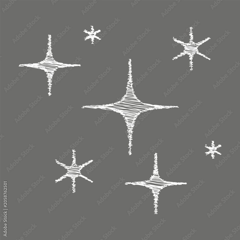 Obraz premium White Sparkling Hand Drawn Stars and Shine Symbols Set