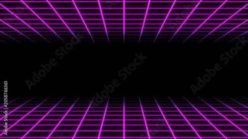 Retro 80s synthwave neon pink perspective grid planes moving forward in a seamless loop against a black background