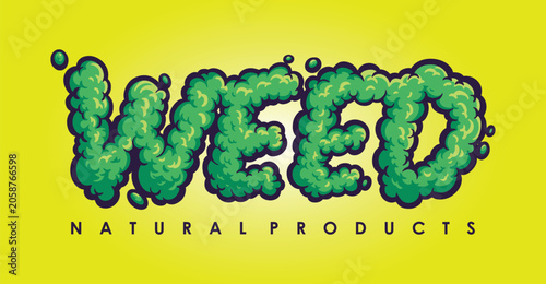 Bild auf Leinwand Green Weed Word Lettering Font Cannabis, Hemp, Buds Decorative