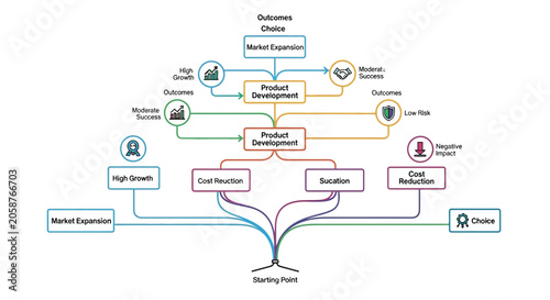 Business Strategy, Mind Map, Flowchart, Infographic Elements, Vector Icons
