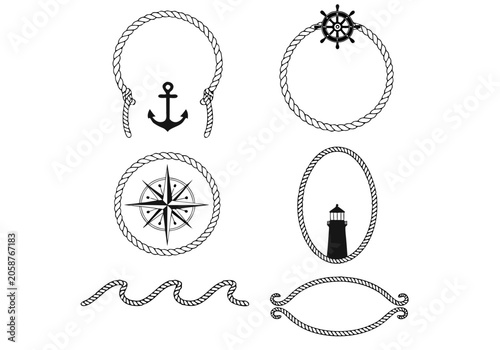 Nautical Elements Collection Black Vector Illustrations On White Background