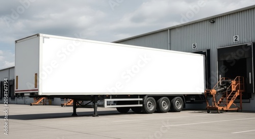 Blank white cargo semi-trailer truck ready for logistics and transport services.