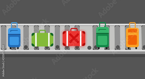 Colorful Luggage on Conveyor Belt: Travel Concept