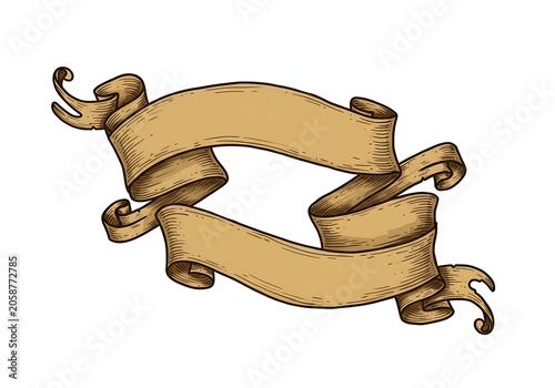 Hand-Drawn Vintage Scroll Banners: Tan & Gold Illustration