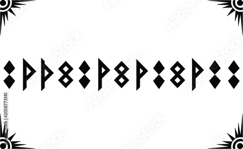 Obraz na plátně Ancient futhark runes inscription with decorative corner elements alphabet inscr