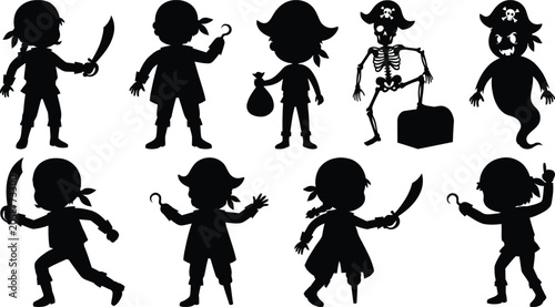 Fotografía Black pirate and ghost characters set with props