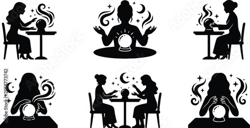 People practicing fortune telling with crystal balls
