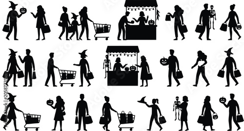 Fotografie Halloween shopping and trick-or-treating silhouettes