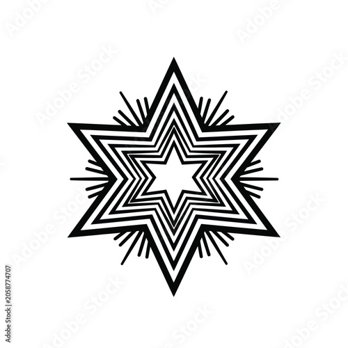Modern Geometric Star of David Icon with Sunburst Rays and Concentric Borders