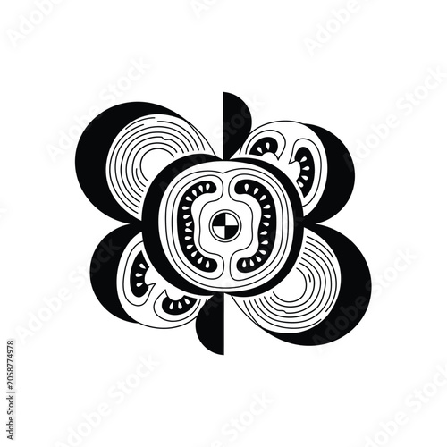 Minimalist Black and White Geometric Tomato and Onion Slice Illustration