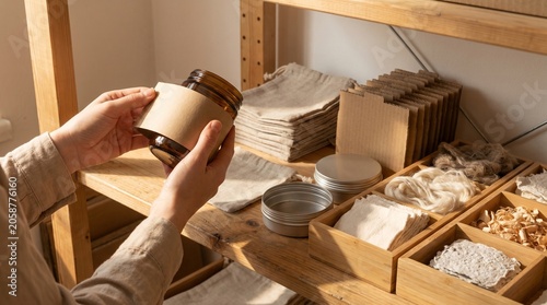 Warehouse shelf quality check with refill packaging and traceable materials