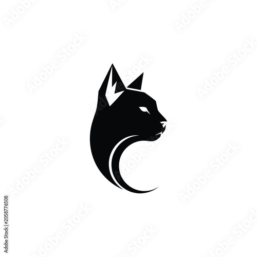 Minimalist Black Cat Silhouette Logo, Abstract Feline Head Vector Icon for Modern Brand Identity