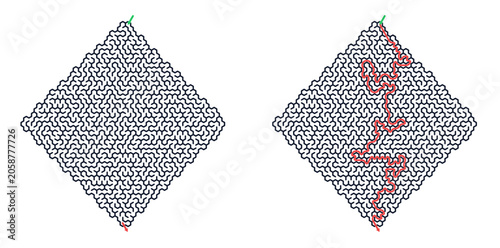 Maze pattern with highlighted path on white background  