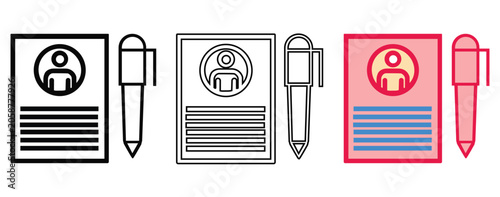 Photos Personal resume and curriculum vitae icons set with user profile and pen in outl