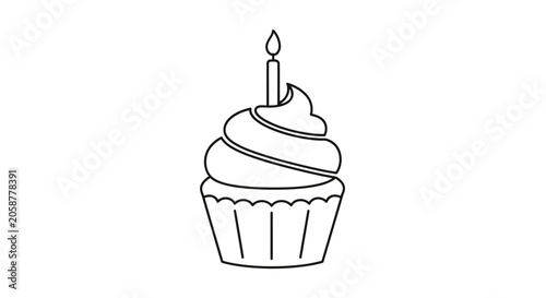 Fotografie Birthday Cupcake with Single Lit Candle.