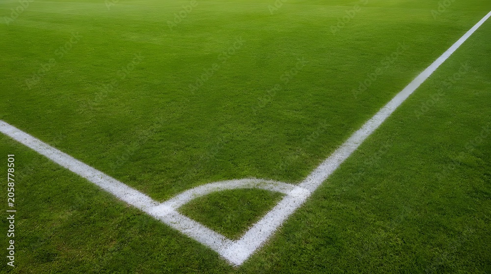 Obraz premium Soccer Field Corner with White Boundary Line Close Up View