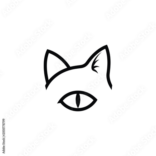 Minimalist Black Line Art Cat Eye and Ears Logo Icon